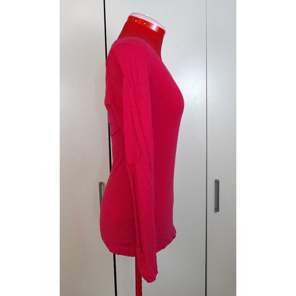 H&M Scoop-Neck Pima Cotton Long Sleeve Shirt in Hot Pink - Picture 2 of 6